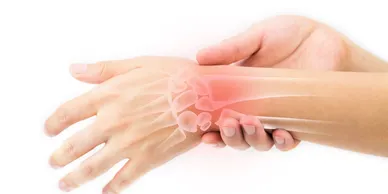 Wrist pain illustration with highlighted bones.