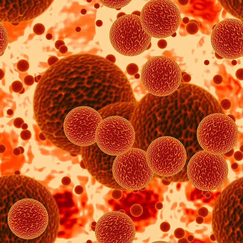 Red blood cells and platelets under microscope.